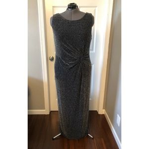 CALVIN KLEIN Black Silver Metallic Long Gown 24